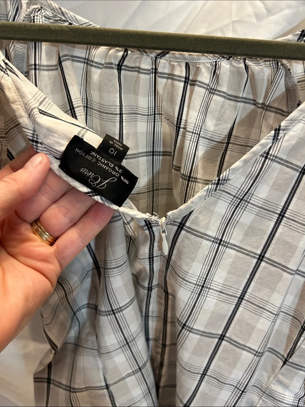 J. Crew White and Black Plaid Off-Shoulder Blouse